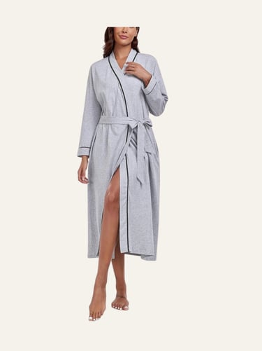 Colorfulleaf Women's 100% Cotton Robes Light Grey Medium 
