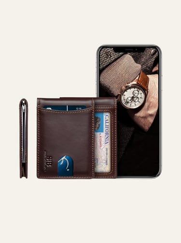 SERMAN BRANDS Slim Bifold Genuine Leather Minimalist Front Pocket Wallets - Chocolate 1s 