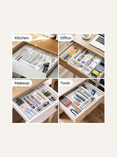 ukeetap Extra Large Expandable Silverware Organizer - White 