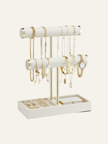 Vlando 2 Tier Bracelet Holder Organizer with Tray - Cloud White 