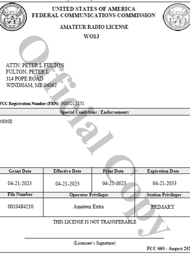 Official Ham Radio License