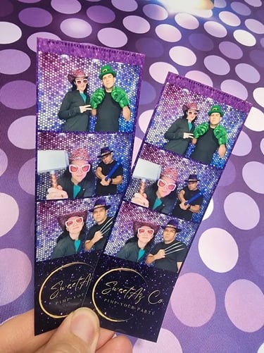 Two prints from the photo booth with Carly and Kahn from Sweetaz Co. in Redlands.
