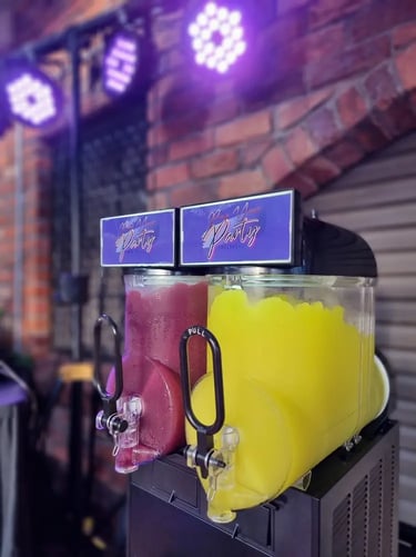 Red and yellow slushie frozen and ready in the slushie machine at event in Capalaba.