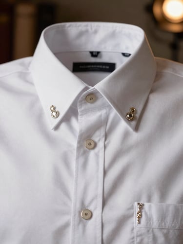 Macro shot of custom-cut luxury yokes on a tailored western shirt, sharp lines, warm directional studio key light