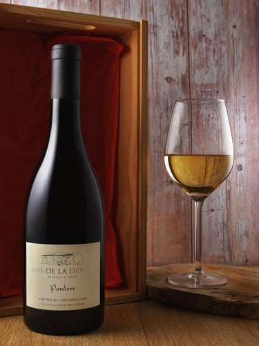Photographie de bouteille de vin blanc Pandore-mas de la Deveze-thlmphoto