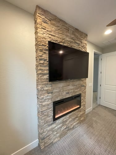 Peoria tv wall design, fireplace by At Hand Heroes