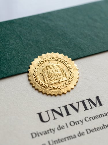 Close-up of a professional university degree with gold seal, elegant clinical certification, UNAM and UNIVIM academic credentials, soft natural lighting