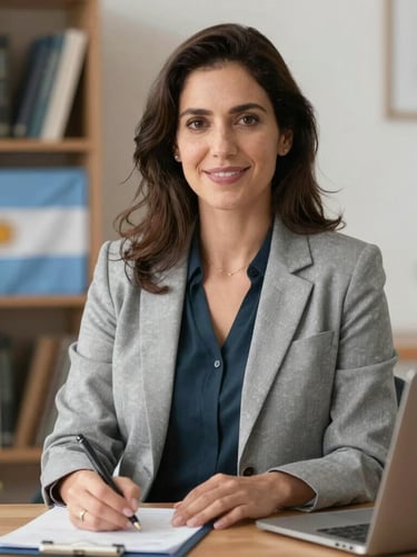 A close-up portrait of a gentle woman in her 40s, warm indoor lighting, soft focus, compassionate and calm expression, 35mm.