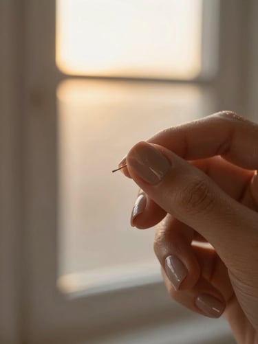 Macro shot of precise nail artistry, soft golden-hour window light, rich muted earth tones, 35mm.