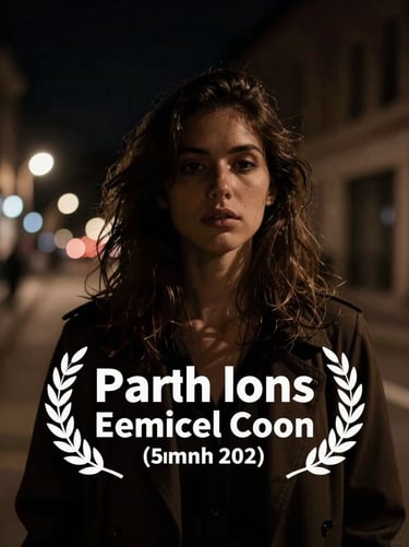 A moody street portrait taken at night. The subject is partially obscured by shadows, with soft warm taupe highlights from a distant light source. Cinematic depth of field and midnight black background.