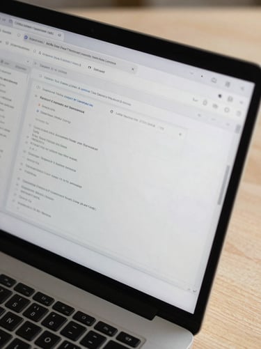 Close-up overhead of a laptop screen showing a support ticket queue with multiple browser tabs open, natural north-facing daylight on the desk surface, keyboard partially visible at bottom edge