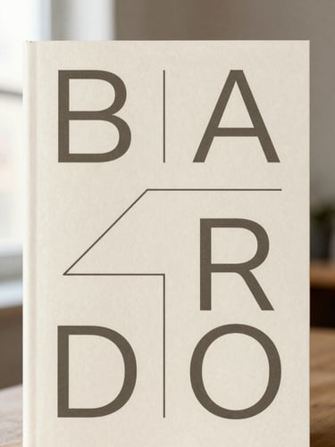 Minimalist book cover design, stark charcoal typography on warm off-white cover, abstract geometric line art, portrait aspect