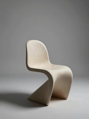 A sculptural studio chair in a void-like space with sharp edges and soft gray shadows. Premium editorial aesthetic, minimal composition, Global / Contemporary Art.