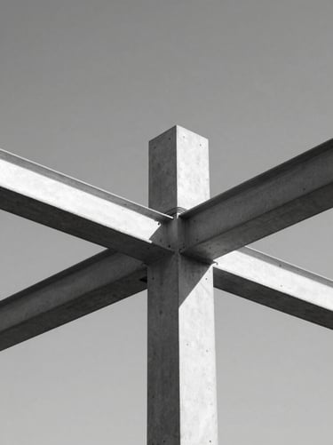 Minimalist structural steel joints and cables under high tension, stark natural light, high contrast monochrome, 35mm lens