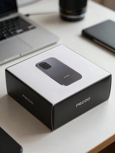 Macro shot of premium hardware packaging resting on a clean desk workspace, soft daylight, highlighting the clean structural design of the product box.