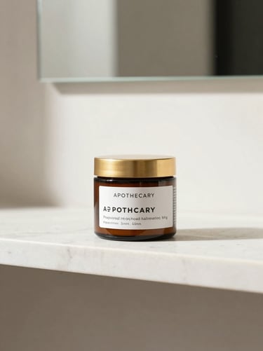 Apothecary style bottle of premium hair treatment cream on a clean marble shelf, soft daylight, minimalist aesthetic