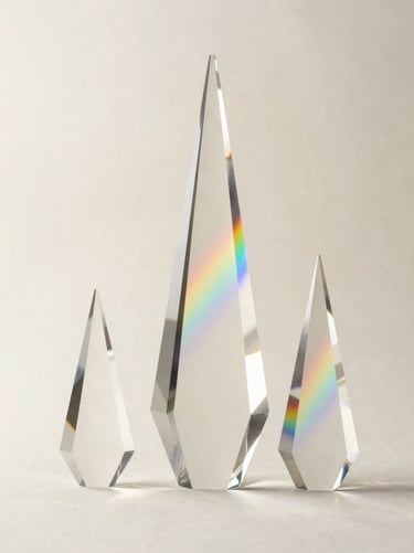 Abstract light patterns and rainbows reflected through crystal prisms, utilizing a soft off-white and pale silver color palette for a creative commercial shot, Central European studio.