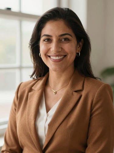 Warm environmental portrait of a smiling Hispanic female health insurance agent, professional attire, soft natural window light, friendly and approachable expression