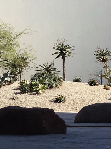 Noguchi Garden gravel landscape with rocks, desert plants and quiet natural materials