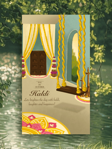 a wedding invitation card with a bride and groom