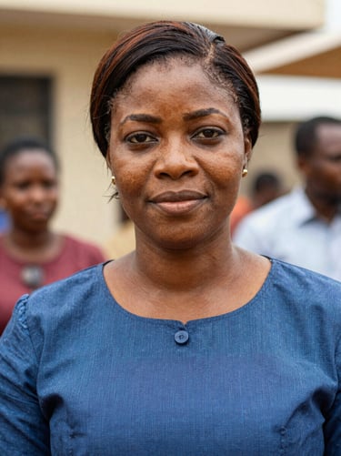 Headshot of a professional Nigerian female political editor in Lagos, warm natural light, unposed documentary style, 35mm.
