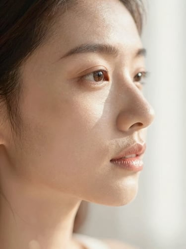 Macro close-up of glowing, healthy female skin, soft diffused morning light, shallow depth of field, warm editorial aesthetic, 35mm.
