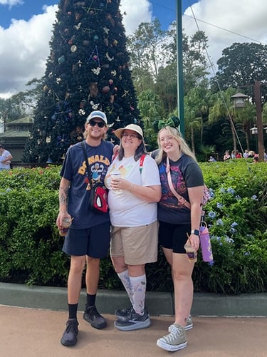 Ameliah Knopp pictured with her family at Disney's Animal Kingdom® Park.