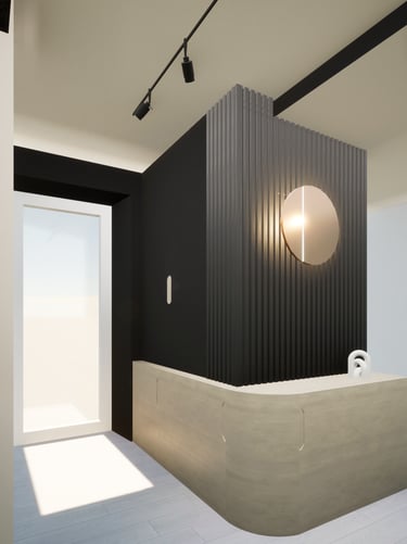 Image d'un mobilier sur-mesure noir et bois avec des lattes de bois