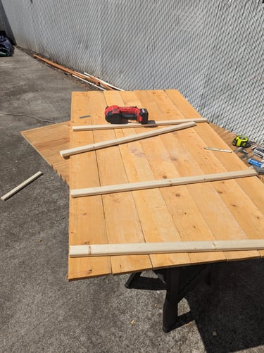 cedar boards with pattern trims attached