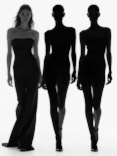 Conceptual shot of a fashion silhouette in a high-contrast black and white setting, emphasizing the timeless and exclusive nature of the designer's work, palette #0F0F0F and #F8F8F8.
