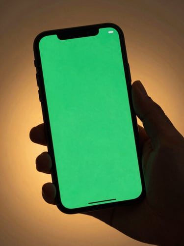 Close-up of a hand holding a smartphone displaying a clean green unlock screen, crisp studio lighting, subtle amber backlighting, sleek fintech aesthetic