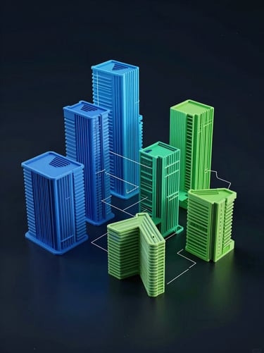 Abstract high-dimensional data visualization representing corporate governance, electric blue and green accents on a dark background.