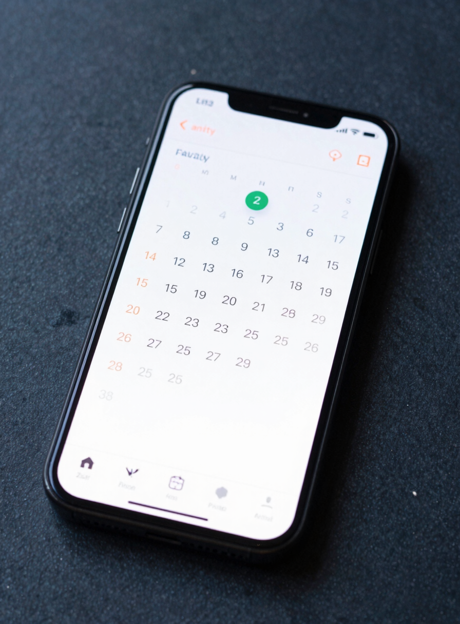 A modern Android smartphone mockup displaying a family shared calendar app, high-contrast text on a dark slate background, shallow depth of field