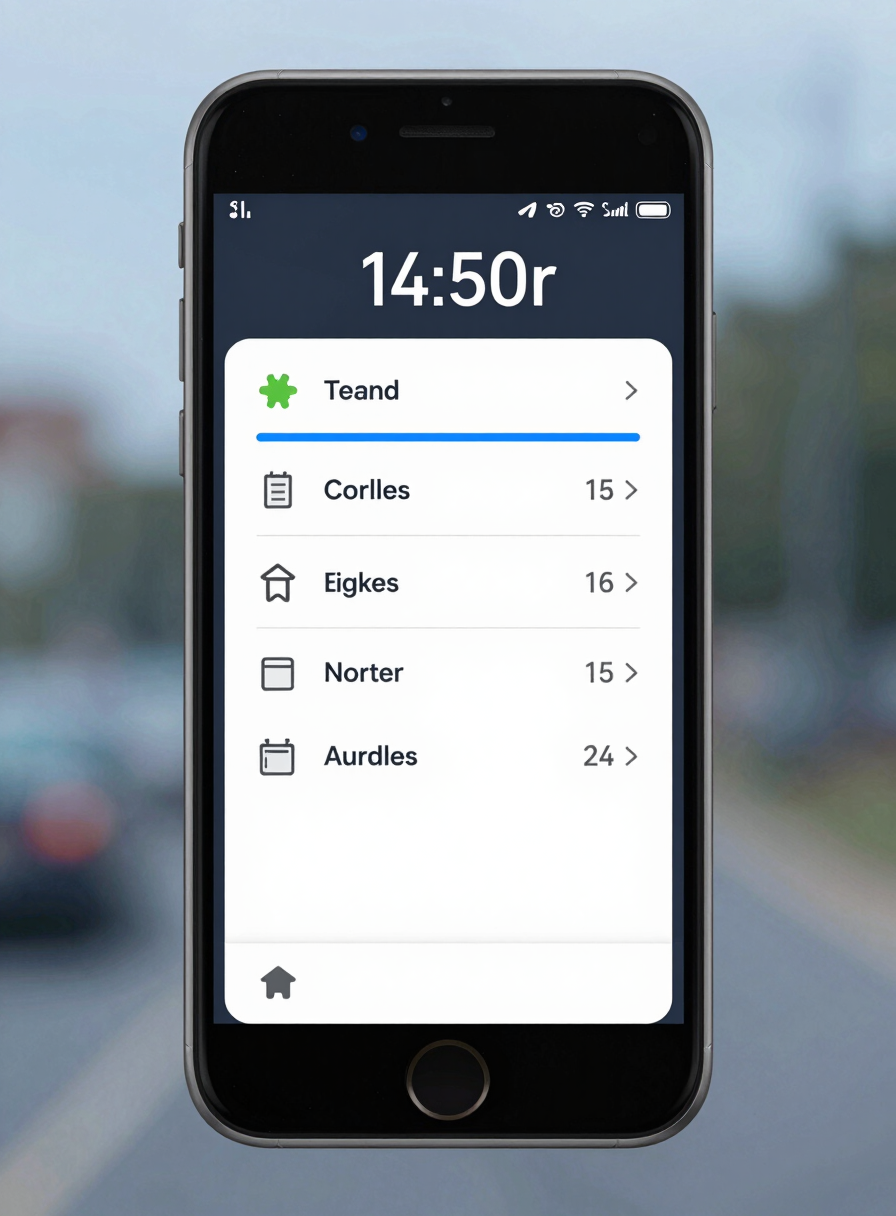 A high-fidelity Android phone mockup displaying a clean, dark-themed task manager app interface, crisp typography, electric blue accent lines, cool studio lighting