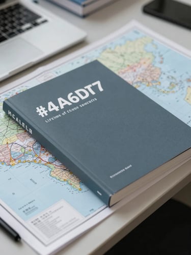 A close-up of high-quality analytical journals and printed geopolitical maps neatly stacked on a desk. The palette is muted and professional, using #4A6D7C and #F5F8FA. The composition emphasizes a lifetime of rigorous research and intellectual authority.