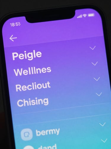 Macro close-up of a mobile interface displaying a high-fidelity wellness scheduler with smooth violet transitions and clean typography.