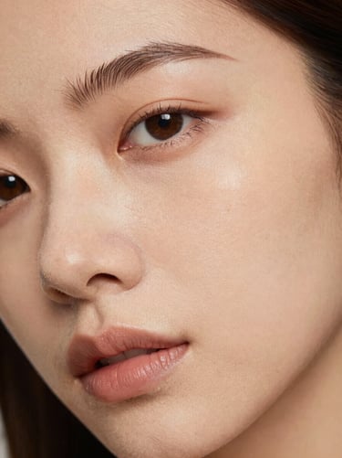 Macro beauty shot of immaculate skin texture with a soft luminous finish, warm natural side lighting, elegant editorial framing