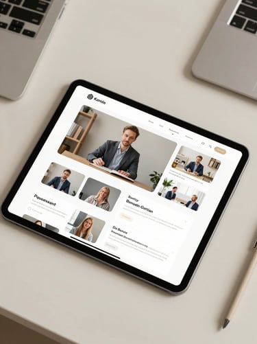 An overhead shot of a creative's workspace featuring a tablet with an instructional video storyboard. The aesthetic is clean and modern, utilizing the brand's soft sand and charcoal palette for a professional, focused mood.