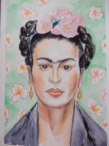 Frida Kahlo, aquarelle sur papier 100% coton, Sébastien Schoch