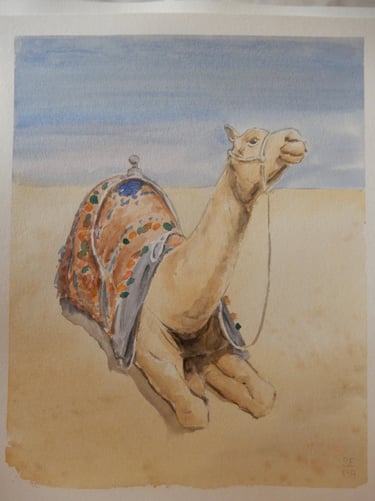 Camel, aquarelle sur papier 100% coton, 24x30 cm, Sébastien Schoch