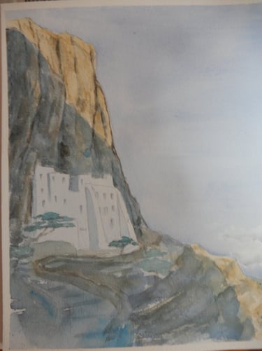 Monastère de Amorgos, aquarelle sur papier 100% coton, 24x30 cm, Sébastien Schoch