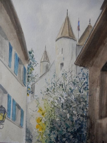 Ruelle de la Poterne Nyon, aquarelle sur papier 100% coton, 24x30 cm, Sébastien Schoch