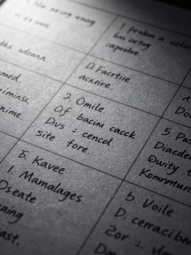 Extreme close-up of handwritten creative storyboards on rough paper, harsh direct studio strobe, deep shadows