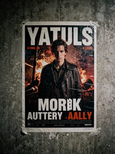 Gritty editorial shot of a wild poster campaign pasted on a concrete wall, harsh night lighting, 35mm film