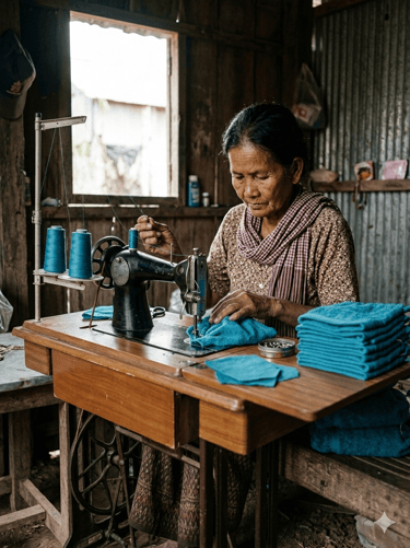 alt="Providing fair wages and sustainable sewing jobs to local women in need."