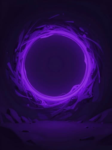 Moody digital illustration of a dark magic portal, deep neon violet ambient lighting, sharp focus, book cover aspect portrait