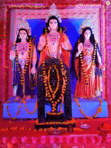 Beautiful idols of Lord Ram, Laxman, and Sita made by Bengali artists displayed during the Ram Barat at Kota Dussehra Mela.