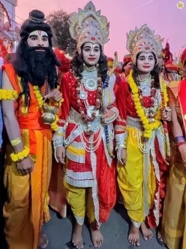 Grand Ram Barat procession at Kota Dussehra Mela featuring Lord Ram, Laxman, and Maharishi Vishvamitra.