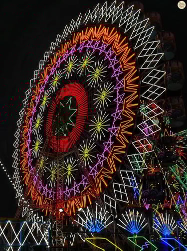 Glowing giant wheels and thrilling rides light up the night sky at Kota Dussehra Mela.