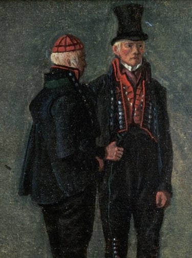 A painting of two men in traditional costume